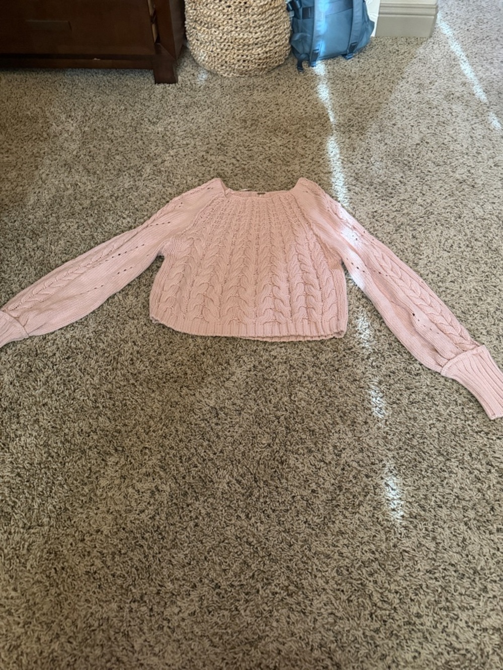 Free People Blush Pink Off-the-Shoulder Cable Knit Sweater